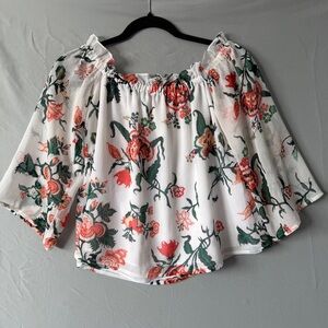 Club Monaco Womens Boho Fairy Off The Shoulder Floral Blouse Size XS White Lined